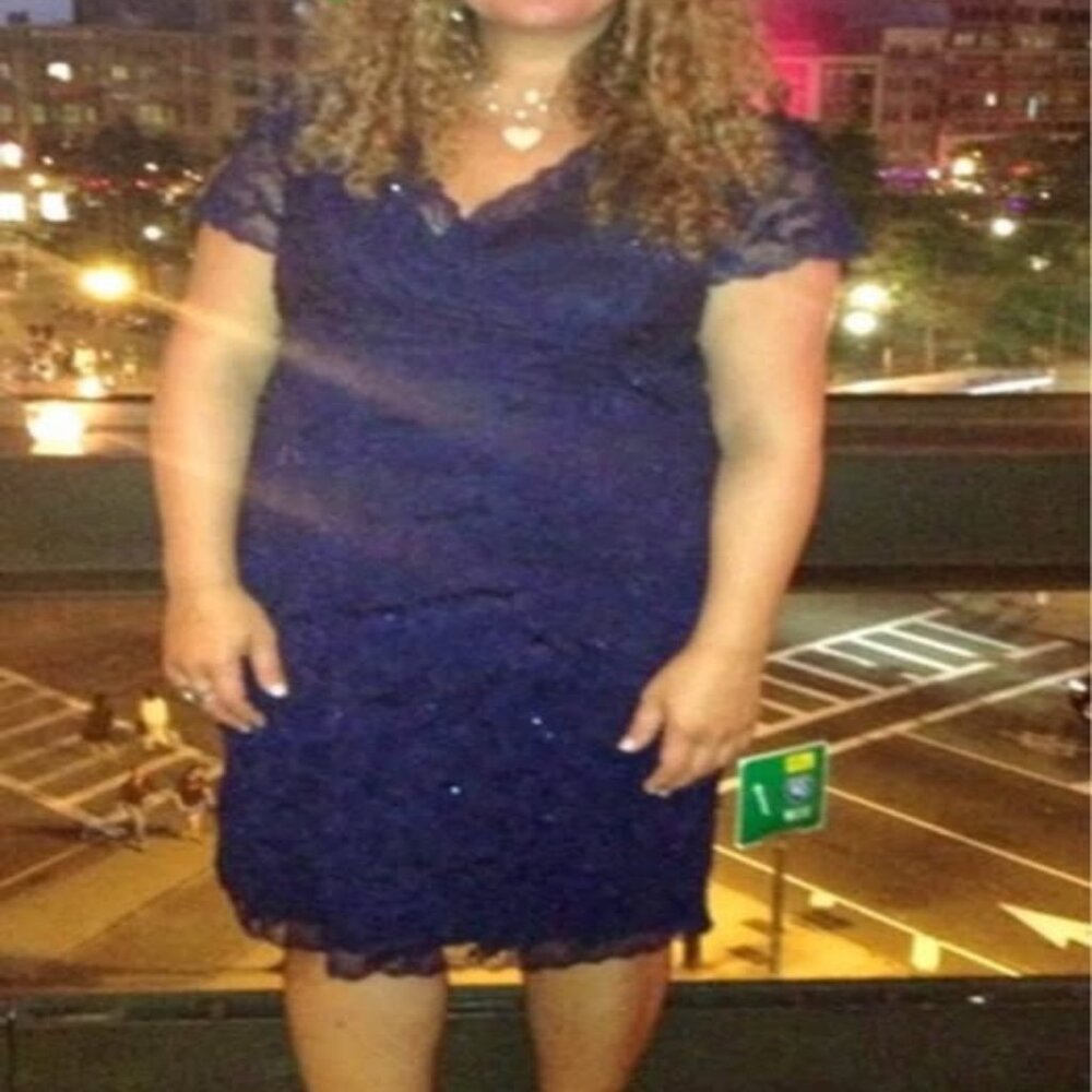Blue tiered lace dress, sz 16W (stretch)